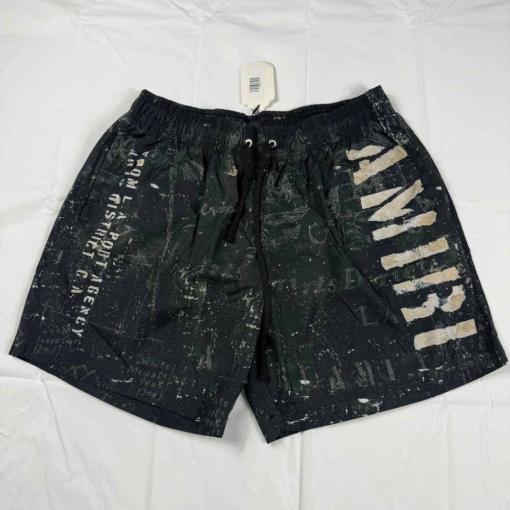 Amiri Stencil Military Swim Trunks Black Distressed Graphic Mens UK 36 IT 52 NEW